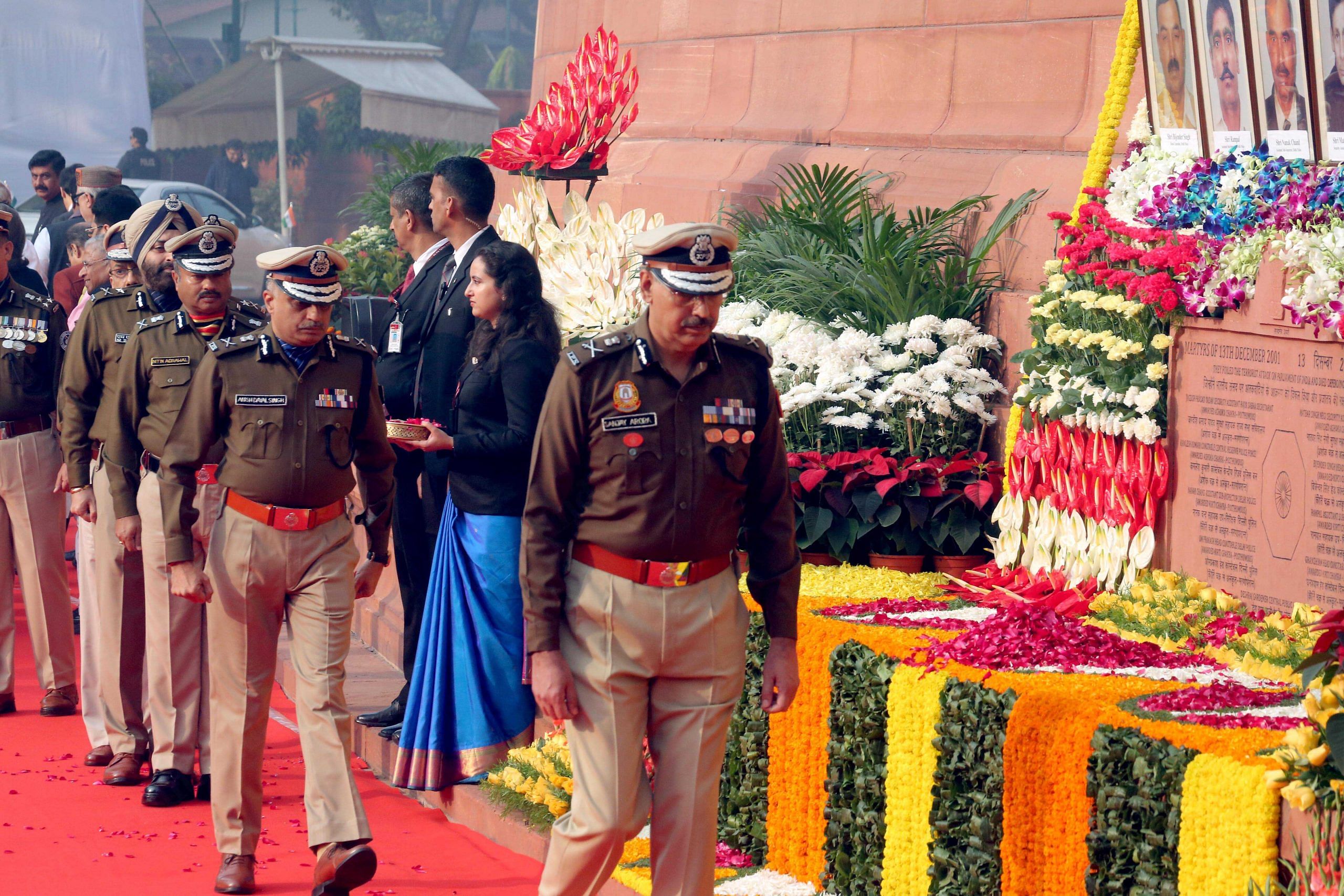 Police Commissioner of Delhi Sanjay Arora and other police personnel pay tribute to martyrs of 2001 Parliament Attack | Praveen Jain | ThePrint 