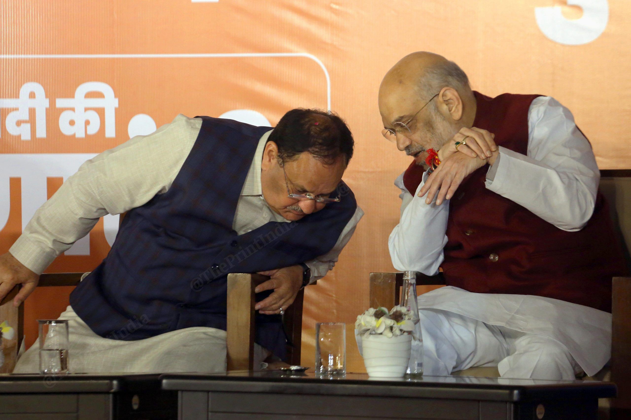BJP National President J.P. Nadda, and Union Home Minister Amit Shah at BJP headquarters| Praveen Jain | ThePrint