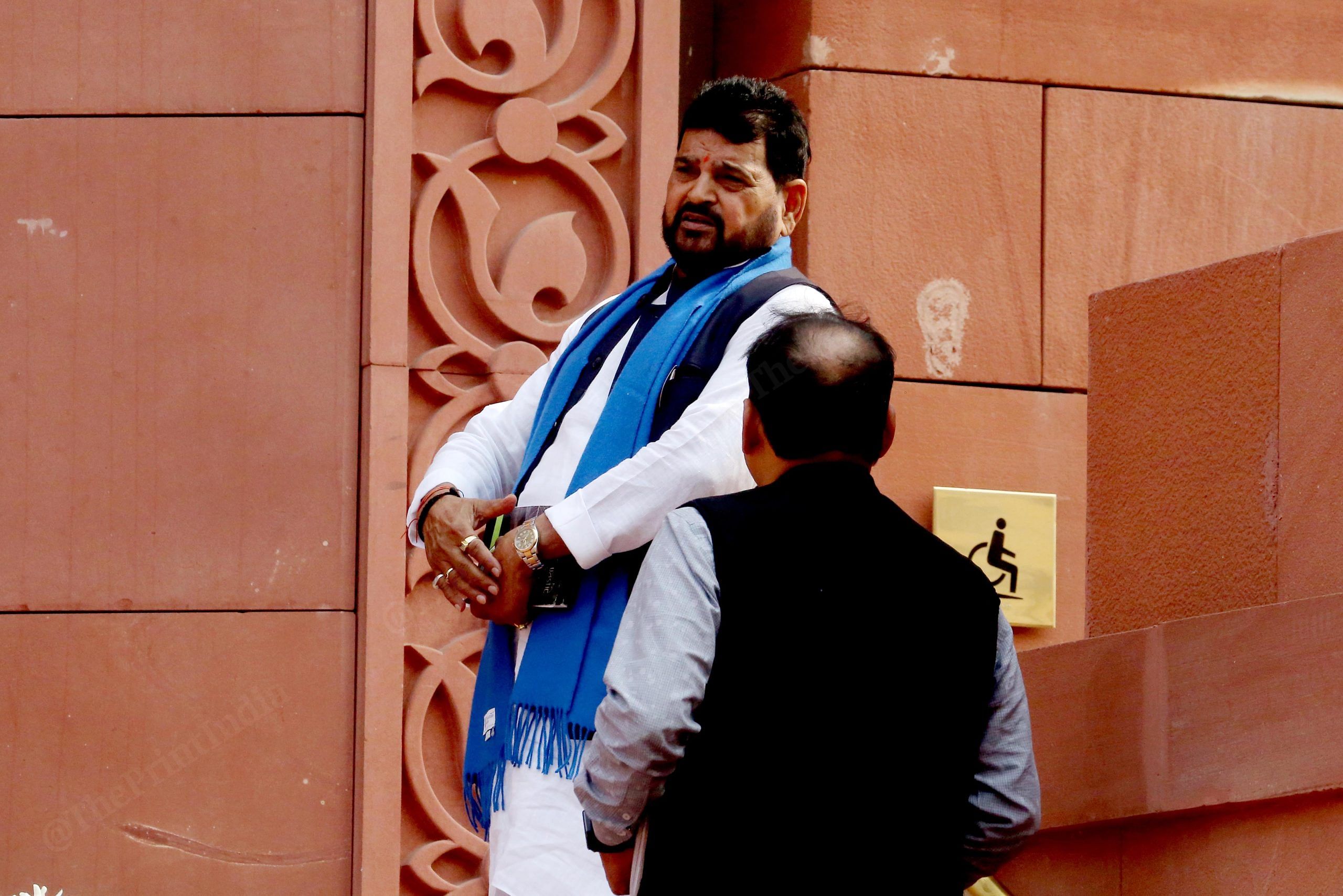 Member of Parliament Brij Bhushan Sharan Singh outside the Parliament house on the first day of winter Session | Praveen Jain | ThePrint