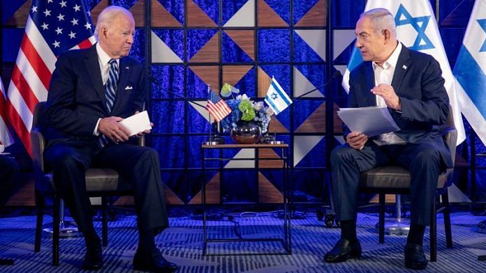 US President Joe Biden meets with Israeli PM Benjamin Netanyahu to discuss the ongoing conflict between Israel and Hamas, in Tel Aviv | File photo: Miriam Alster/Pool via Reuters