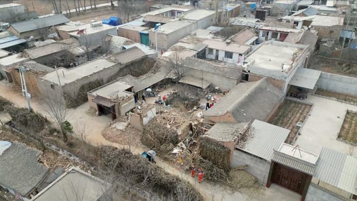 An aerial view shows damaged buildings following the earthquake in Jishishan county, Gansu province, China December 20, 2023, in this screengrab taken from a video. Reuters TV via REUTERS