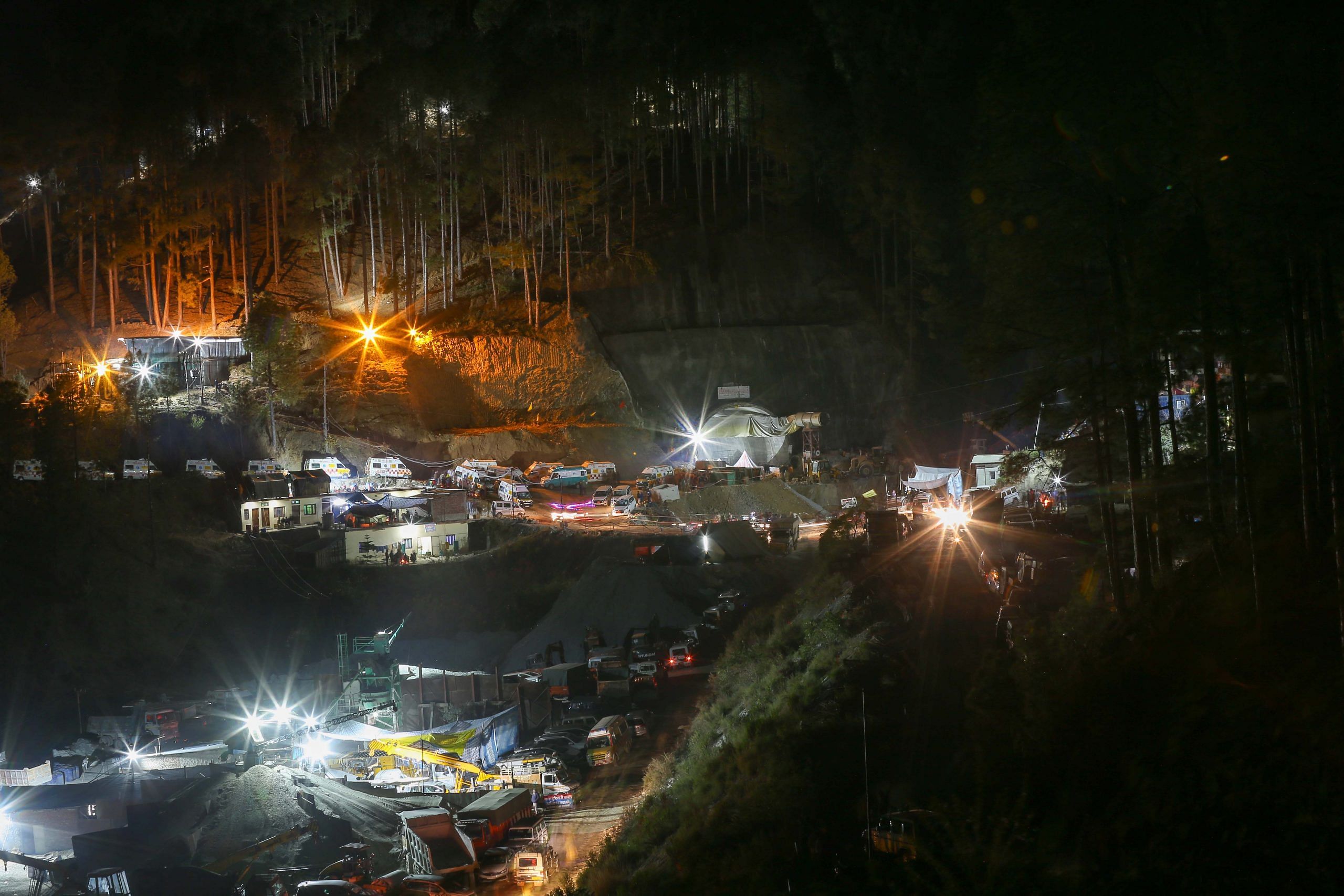 India held its breath, as rescue workers carried out a 17-day operation to save the 41 workers trapped inside the partially-collapsed, under-construction Silkyara tunnel in Uttarkashi in November. This aerial view of the scene outside the tunnel, taken the day the workers were finally rescued, captures the effort that went into the operation | Photo: Suraj Singh Bisht | ThePrint