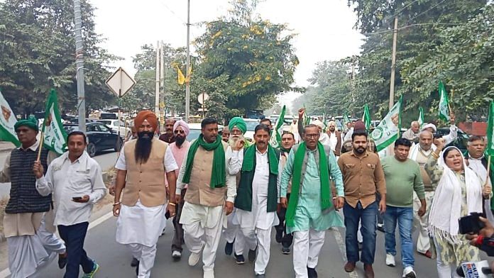 Members of Bhartiya Kisan Union hold a demonstration in Karnal demanding sacking of Haryana agriculture minister J.P. Dalal | Photo: By special arrangement