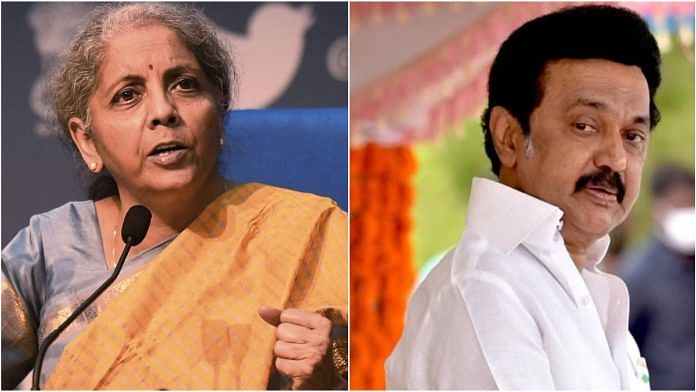 Finance Minister Nirmala Sitharaman and Tamil Nadu Chief Minister MK Stalin | Credit: PTI & ANI