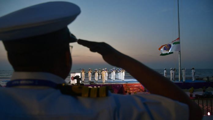 Navy personnel taking part in dress rehearsal ahead of Navy Day celebrations, at Tarkarli coastline, Sunday | Representational image | ANI