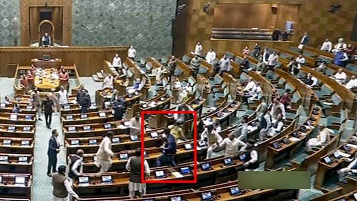 Still from video of Parliament security breach, Monday | Sansad TV via ANI