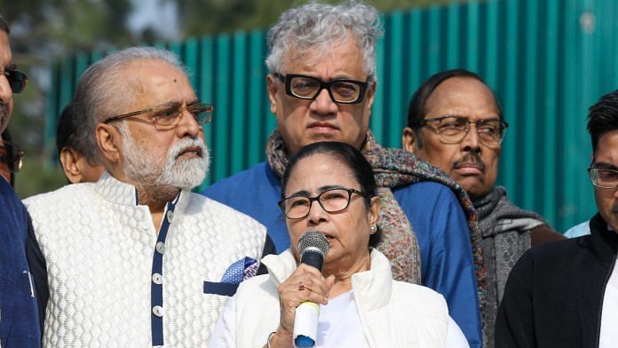 Mamata Banerjee Chief Minister of West Bengal along with the delegation addresses the media after meeting Prime Minister Narendra Modi, at Vijay Chowk in New Delhi on Wednesday, 20 December | ThePrint photo | Suraj Singh Bisht