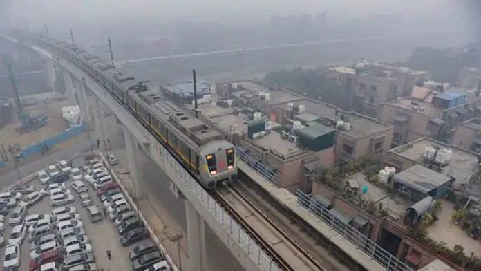 A metro train on track in New Delhi | Photo: PTI