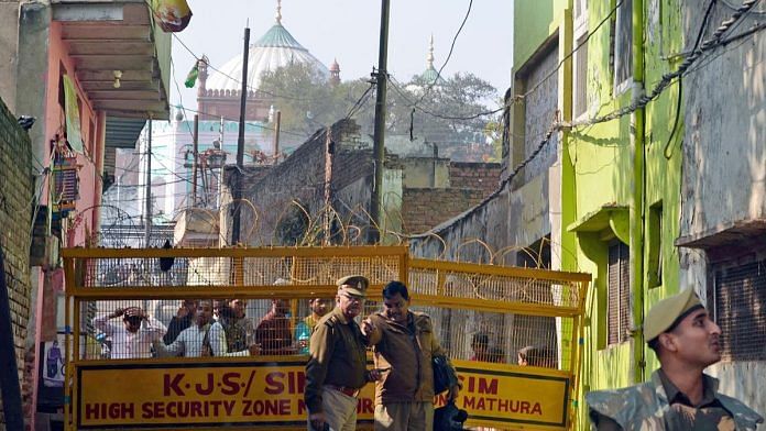 File photo of police personnel outside Shahi Idgah Masjid in Mathura | ANI