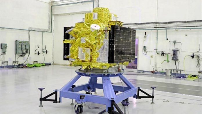 The XPoSat satellite in the ISRO clean room before launch | Photo courtesy: isro.gov.in