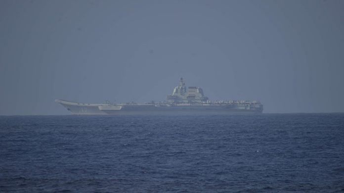 Chinese aircraft carrier Shandong sails in Pacific Ocean waters, about 300 kms (186 miles) south of Okinawa prefecture, Japan | Joint Staff Office of the Defense Ministry of Japan via Reuters