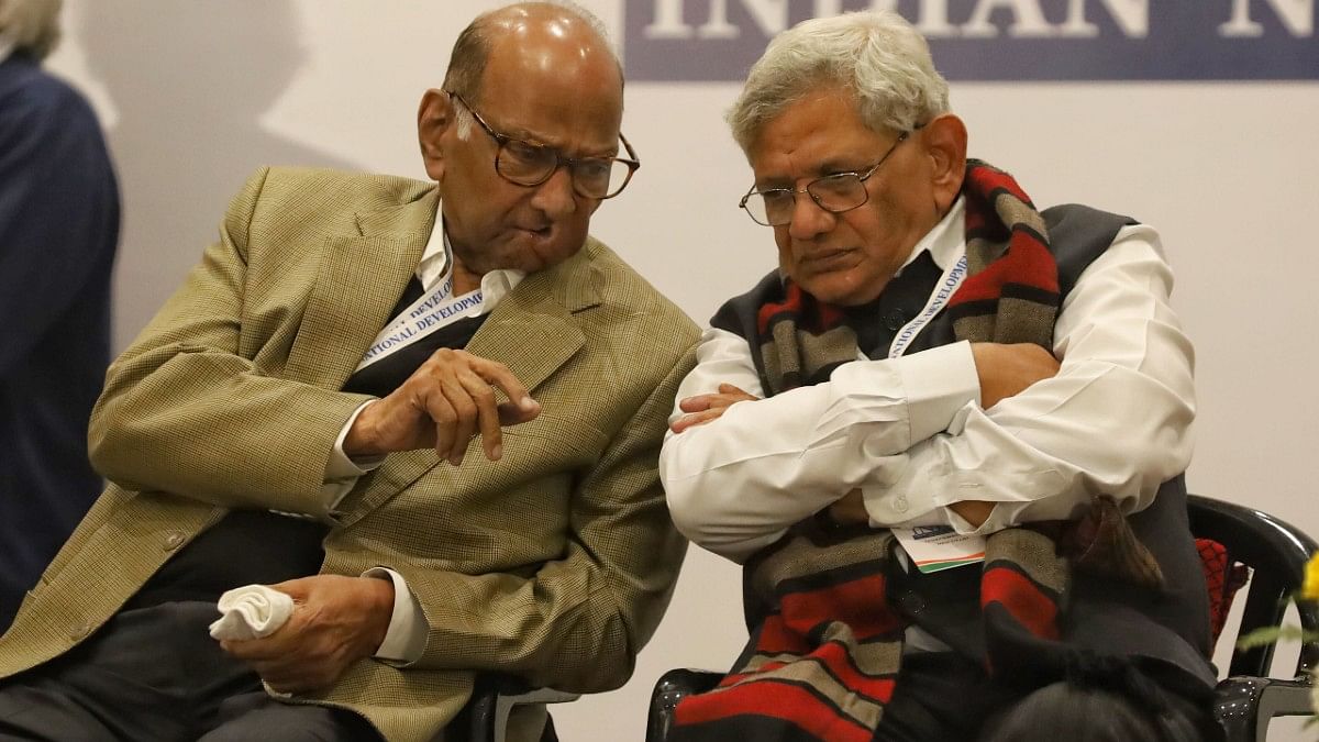 Sharad Pawar and Sitaram Yechury during INDIA meet, Tuesday | Manisha Mondal | ThePrint