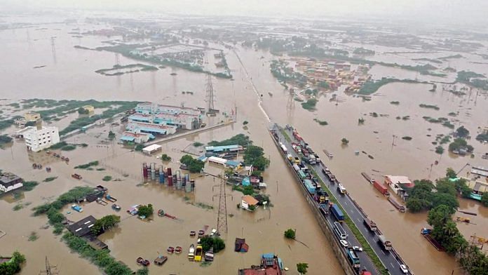 A drone view showing severe waterlogging in parts of Tamil Nadu following incessant rainfall, on Monday, 18 December | ANI