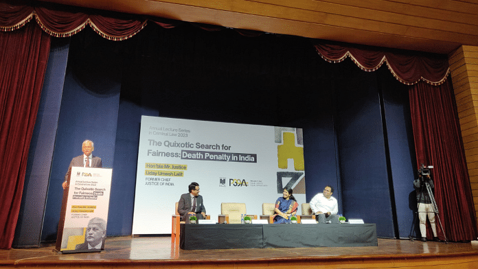 Justice UU Lalit speaking at the 6th Annual Lecture in Criminal Law organised by Project 39A, the National Law University (NLU) Delhi’s criminal justice programme Saturday | Apoorva Mandhani | ThePrint