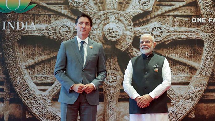 File photo of Canadian PM Justin Trudeau and Indian PM Narendra Modi | ANI