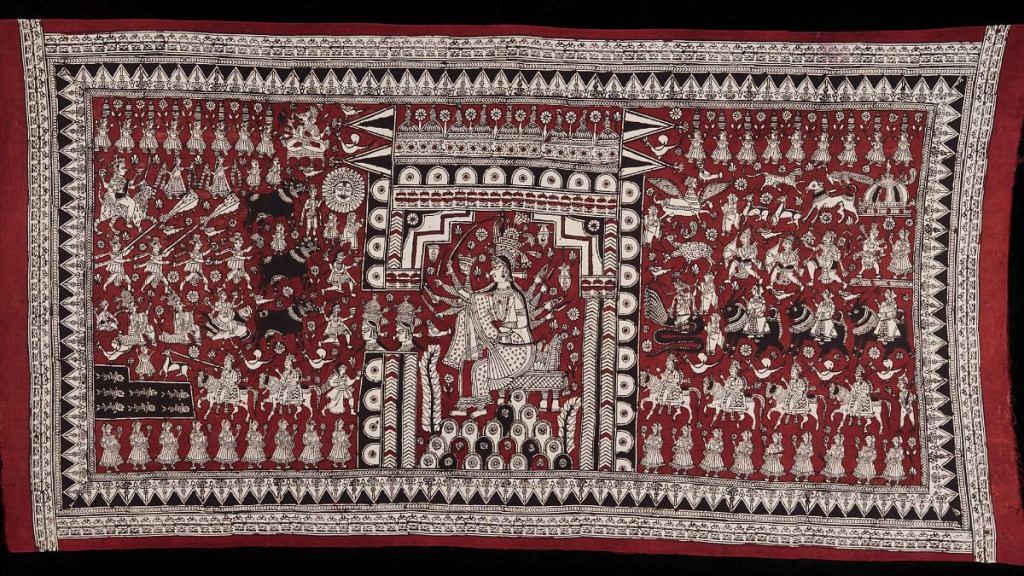 Kalamkari: Mata-ni-Pachedi (Shrine cloth for the mother goddess), Ahmedabad, Gujarat, India, 20th century, Painted cotton, plain weave, 254 x 129.5 cm | Image courtesy of the Philadelphia Museum of Art