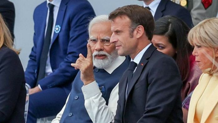File photo of Prime Minister Narendra Modi with French President Emanuel Macron | ANI