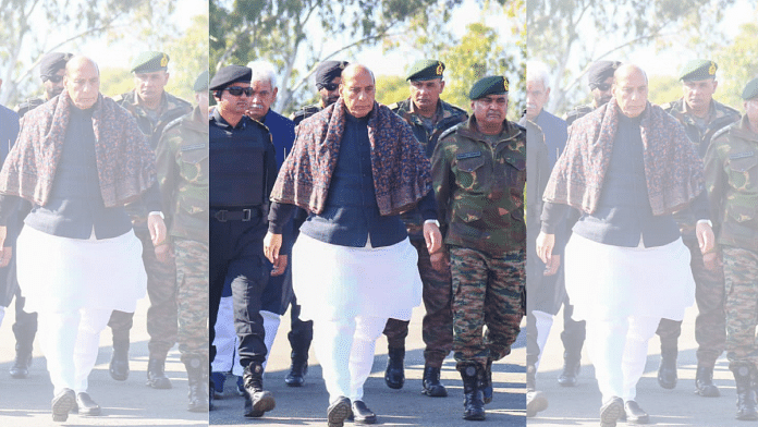 Defence Minister Rajnath Singh arrives with Army chief General Manoj Pande to take stock of the security situation along LoC | Pic credit: X/@SpokespersonMoD