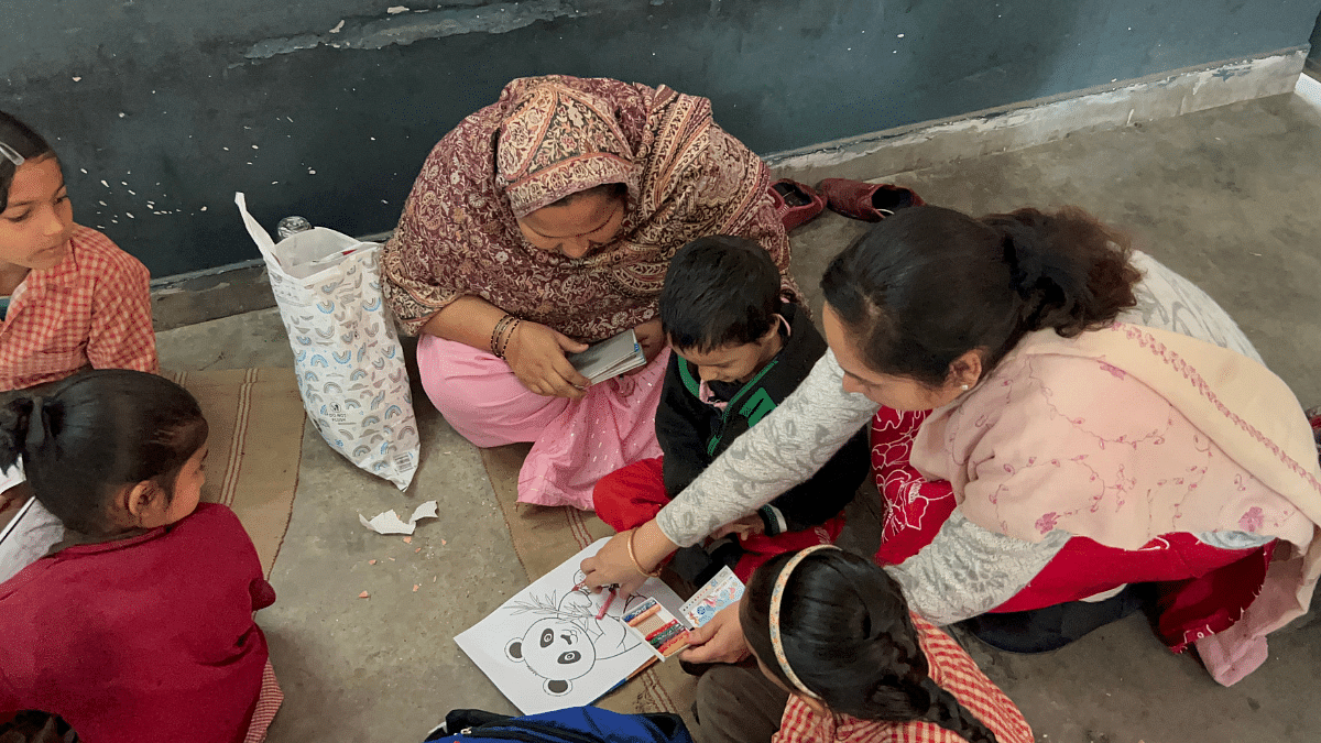 The mother and the daughter at a drawing class in the government-run school in Sonipat | Zenaira Bakhsh | ThePrint