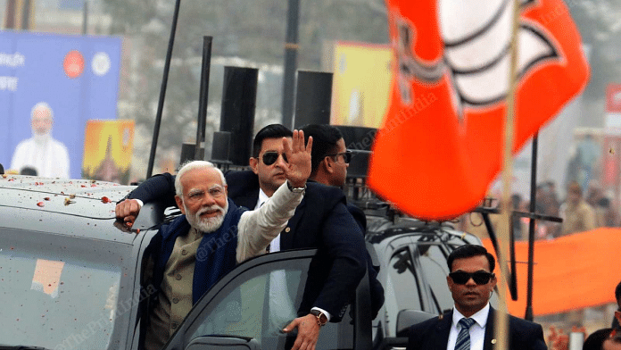 Prime Minister Narendra Modi at a road show in Ayodhya | Praveen Jain | ThePrint