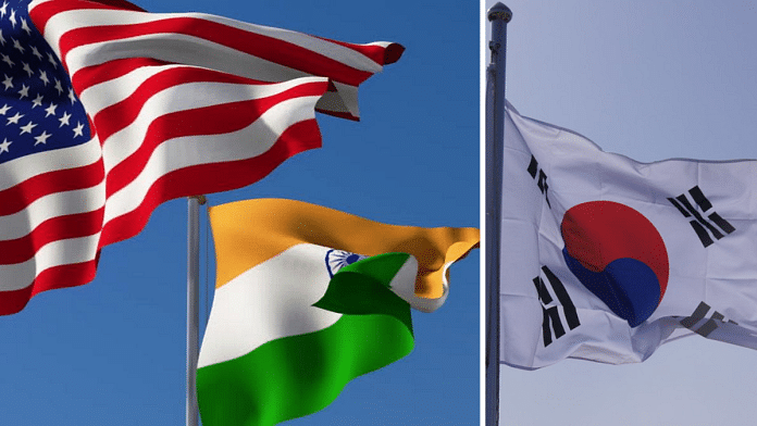 Flags of the US, India and South Korea | Representational image | Photos: Commons/Flickr