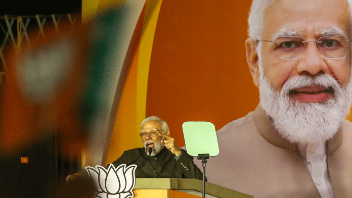 Prime Minister Narendra Modi speaking at BJP HQ in New Delhi, Sunday | Suraj Singh Bisht | ThePrint