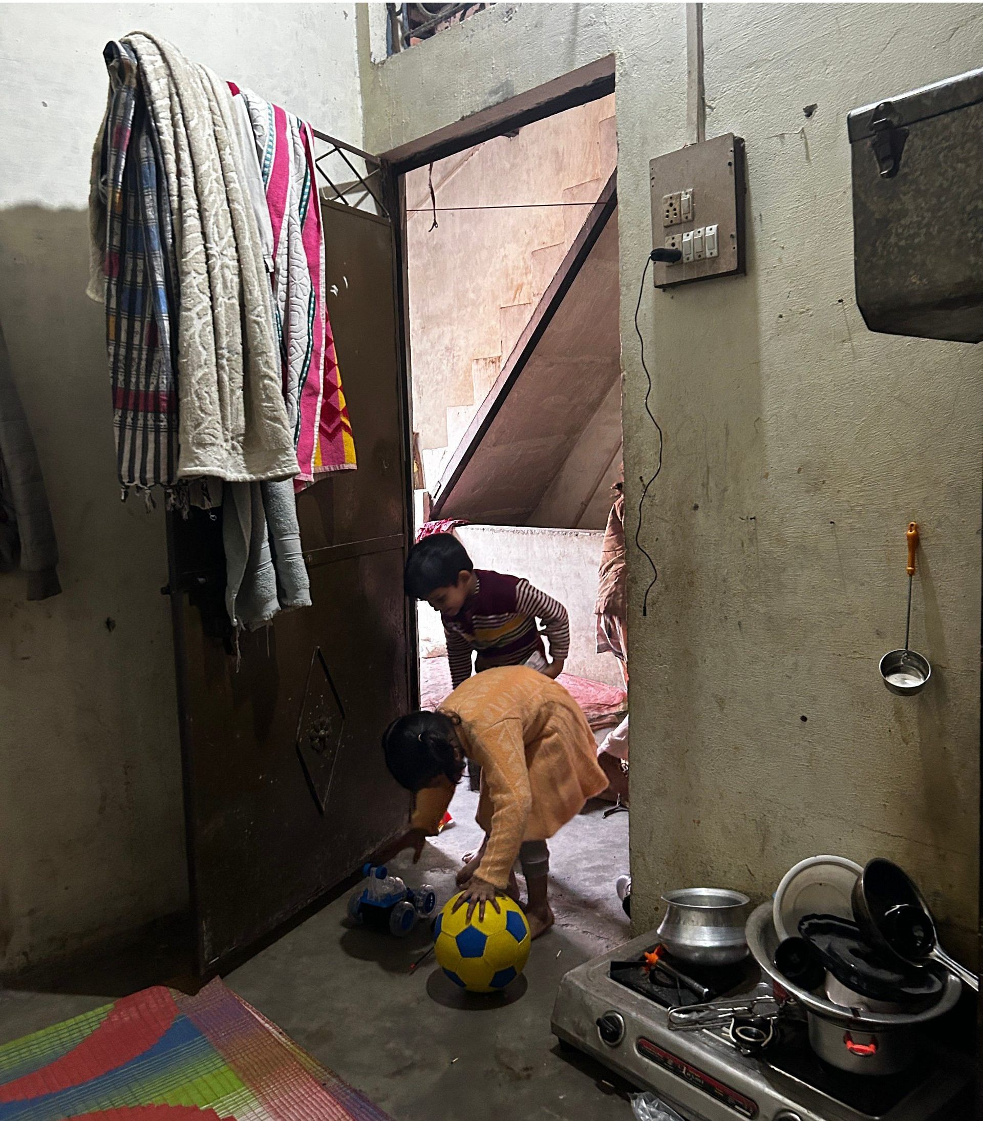 The 10x8 feet room that Munna Qureshi calls home. He pays a rent of Rs 3,000 per month for this cramped room. The toilet is shared with two other tenants who occupy the first floor. | Jyoti Yadav | ThePrint