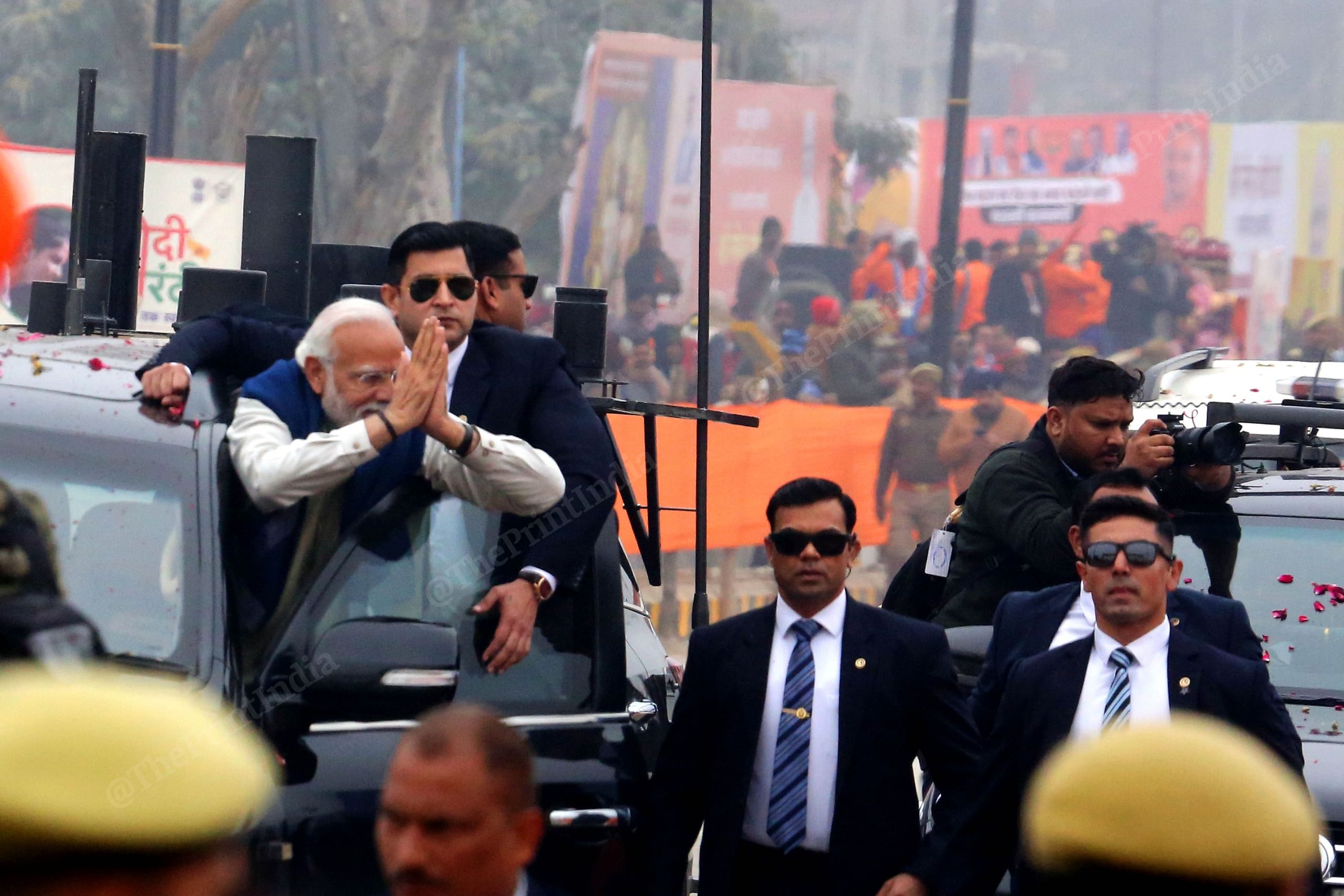 Prime Minister Narendra Modi greets people during roadshow in ayodhya | Praveen Jain | ThePrint