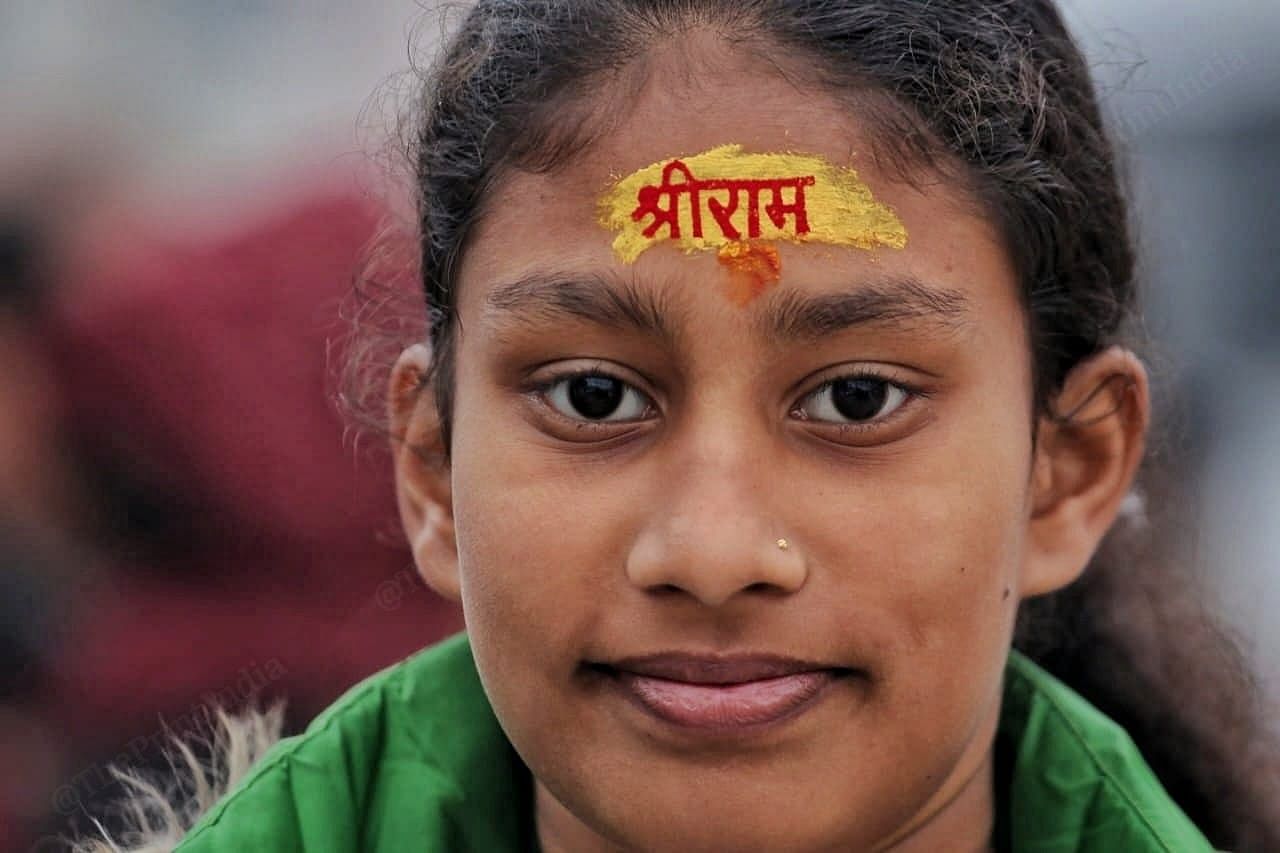 Shree Ram written on a worshipper's forehead | Praveen Jain | ThePrint