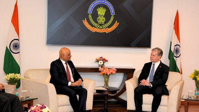 FBI Director Christopher A. Wray with CBI Director Praveen Sood Monday | By special arrangement