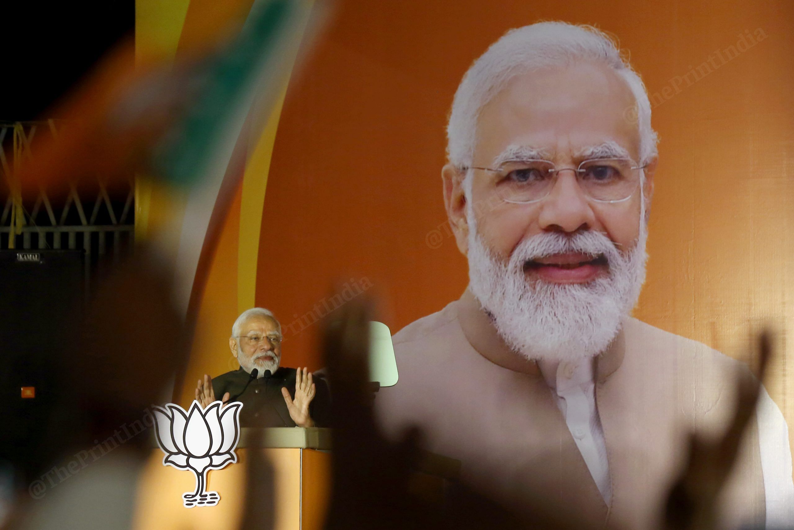 Prime Minister Narendra Modi speaking at BJP HQ in New Delhi, Sunday | Suraj Singh Bisht | ThePrint