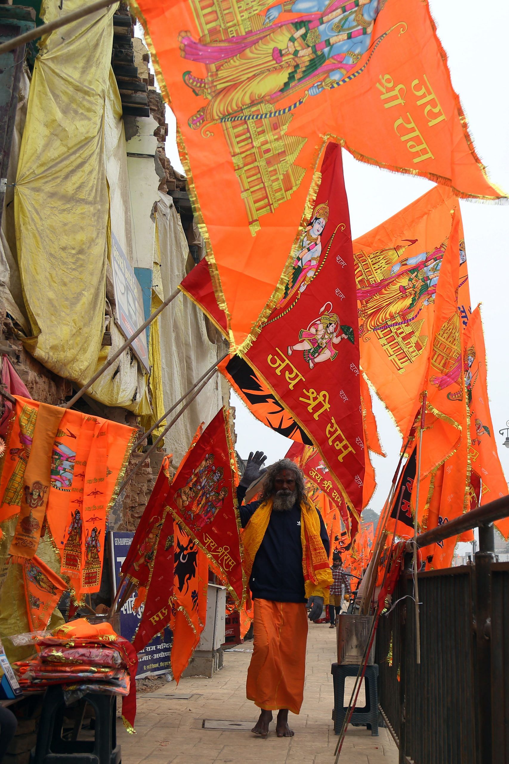 A shop selling flags in Ayodhya | Suraj Singh Bisht | ThePrint