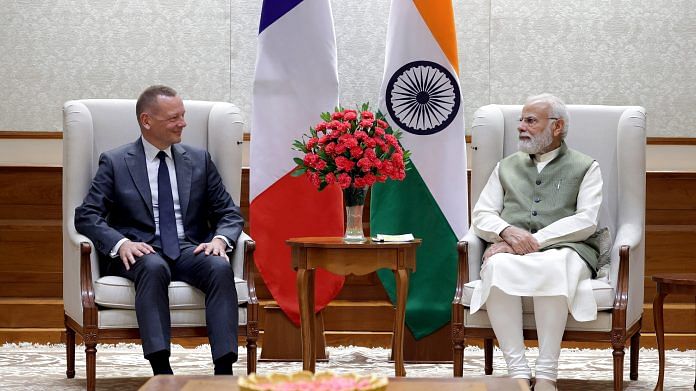 Diplomatic Advisor to the President of France, Emmanuel Bonne and Prime Minister Narendra Modi / ANI File Photo