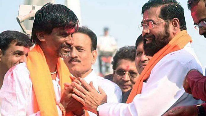 Maratha quota activist Manoj Jarange Patil with Maharashtra CM Eknath Shinde in Mumbai Saturday | Photo: ANI
