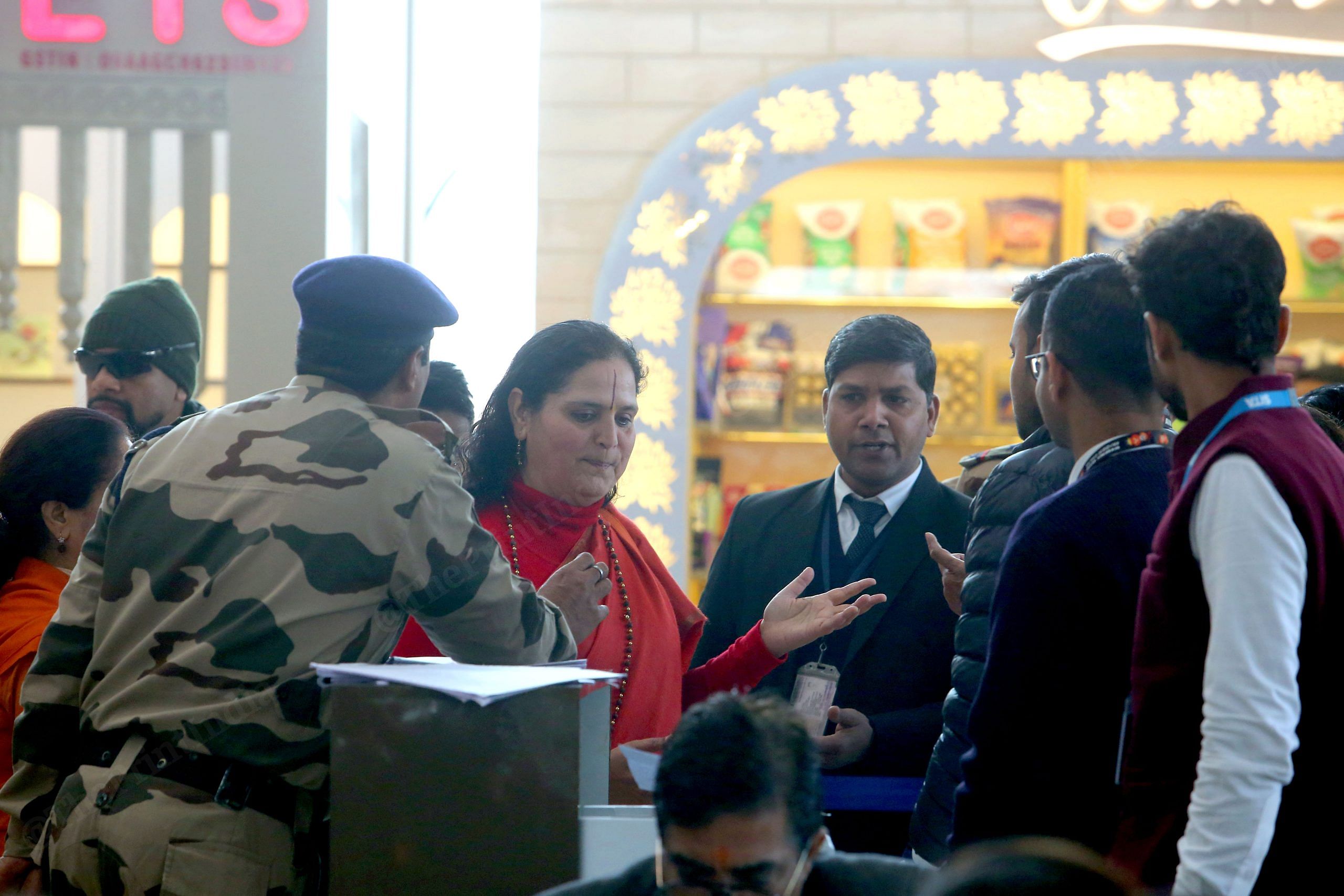 Spiritual leader Anandmurti Gurumaa at Ayodhya airport after attending 'pran pratishtha' | Praveen Jain | ThePrint