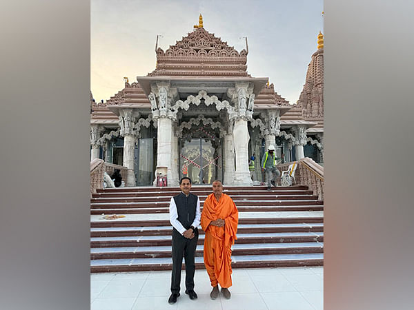 Indian envoy Sunjay Sudhir visits BAPS Hindu Temple in UAE to see its progress