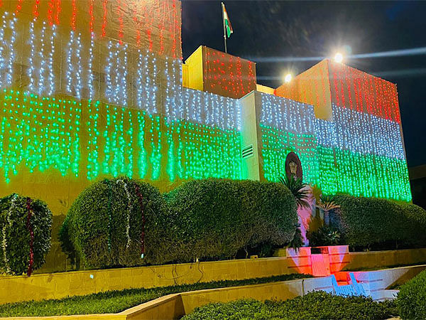 Indian Embassy In Riyadh Lit In Tricolour To Celebrate India S 75th   ANI 20240125210845 