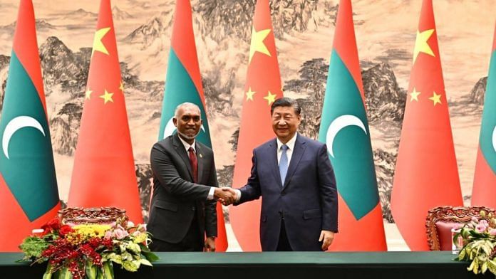 Chinese President Xi Jinping and Maldivian President Mohamed Muizzu | Image via X/@presidencymv
