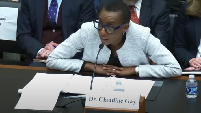 Former Harvard president Claudine Gay addressing House Committee on Education and the Workforce on 5 Dec 2023 | Courtesy: YouTube @Congressman Kevin Kiley