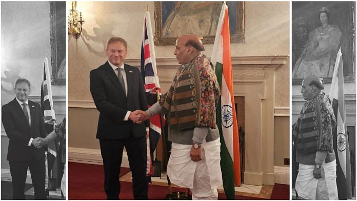 Defence Minister Rajnath Singh with his British counterpart Grant Shapps in London, Tuesday | X @rajnathsingh