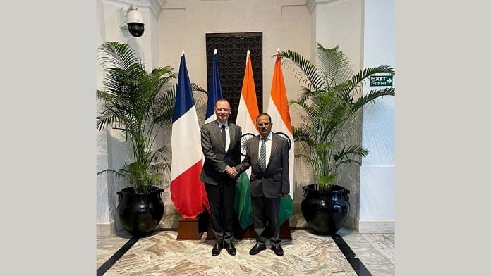 Diplomatic Adviser to French President, Emmanuel Bonne and National Security Advisor Ajit Doval/ANI File Photo