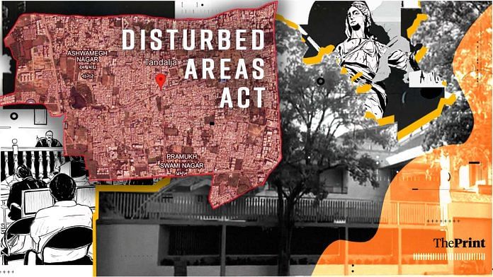 Illustration depicting Vadodara's Tandalja area and the house at the centre of a legal dispute involving the Disturbed Areas Act