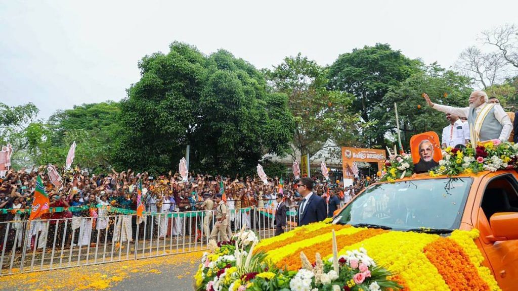 PM Narendra Modi's roadshow in Kerala's Thrissur on 3 January | Photo: ANI