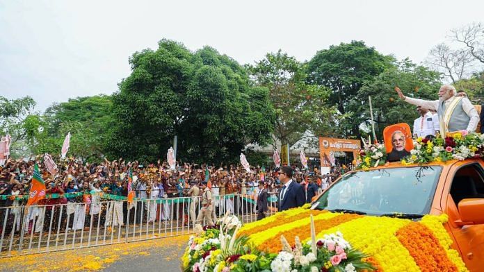 PM Narendra Modi's roadshow in Kerala's Thrissur on 3 January | Photo: ANI