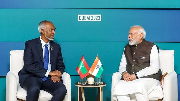 Prime Minister Narendra Modi meeting with Maldives President Mohamed Muizzu | File Photo | ANI