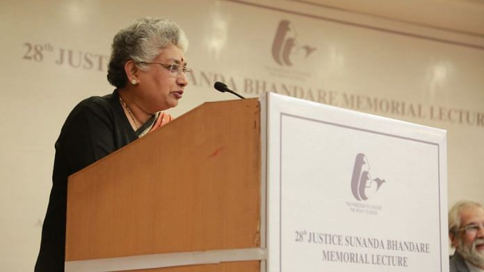 Supreme Court judge Justice B.V. Nagarathna at the 28th Justice Sunanda Bhandare memorial lecture organised by the Justice Sunanda Bhandare Foundation Friday | By special arrangement