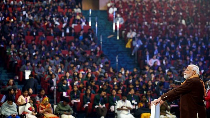 PM Modi during Pariksha Pe Charcha at Bharat Mandapam in New Delhi, Monday | ANI