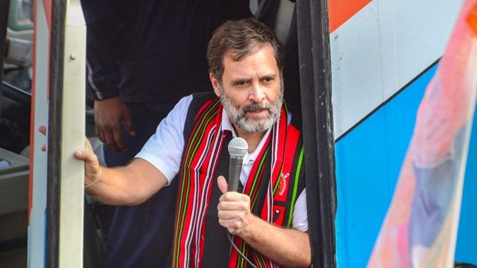 Congress leader Rahul Gandhi addresses supporters during the 'Bharat Jodo Nyay Yatra', in Kohima, Nagaland, on 16 Jan 2023 | PTI