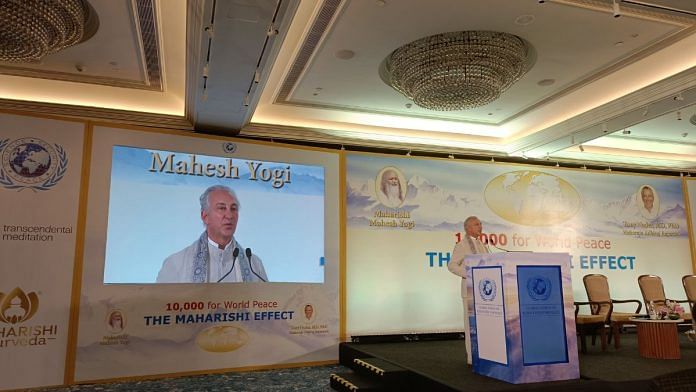 Tony Nader, founder of GUSP, delivers his address at the conference | Akanksha Mishra | ThePrint