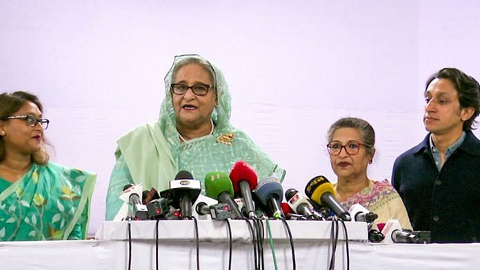 Bangladesh Prime Minister Sheikh Hasina addresses the media after casting her vote for the General Elections 2024, in Dhaka on Sunday | ANI